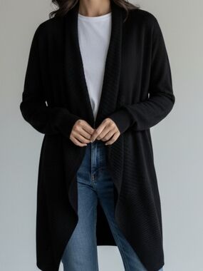 Black Open-Front Women's Cardigan Sweater